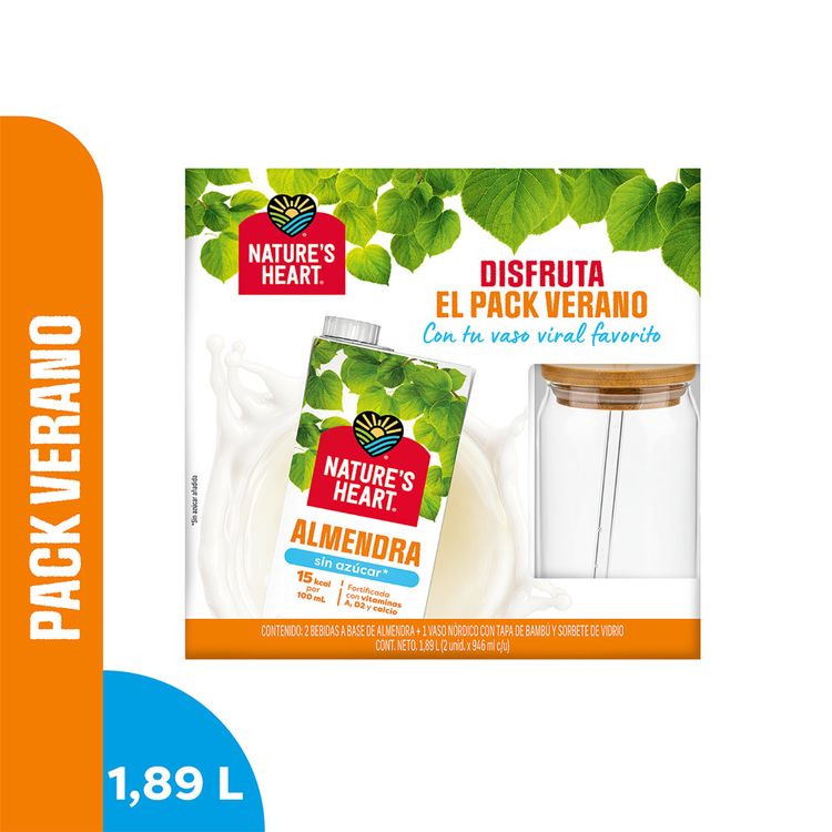 Pack Nature's Heart: 2un Bebida de Almendra Sin Azúcar 946ml + Vaso Nórdico