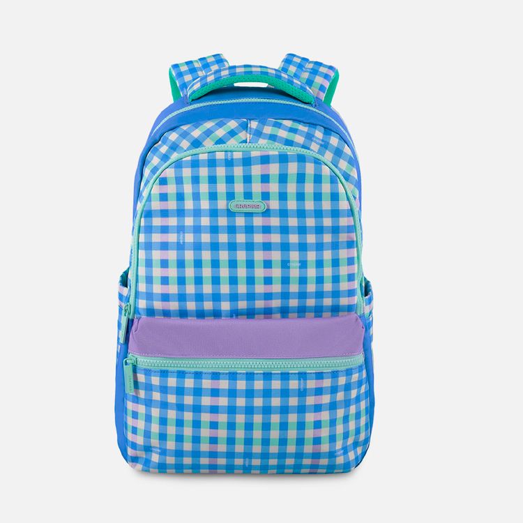 Mochila Crepier Star Grande Vichy Color Block Azul