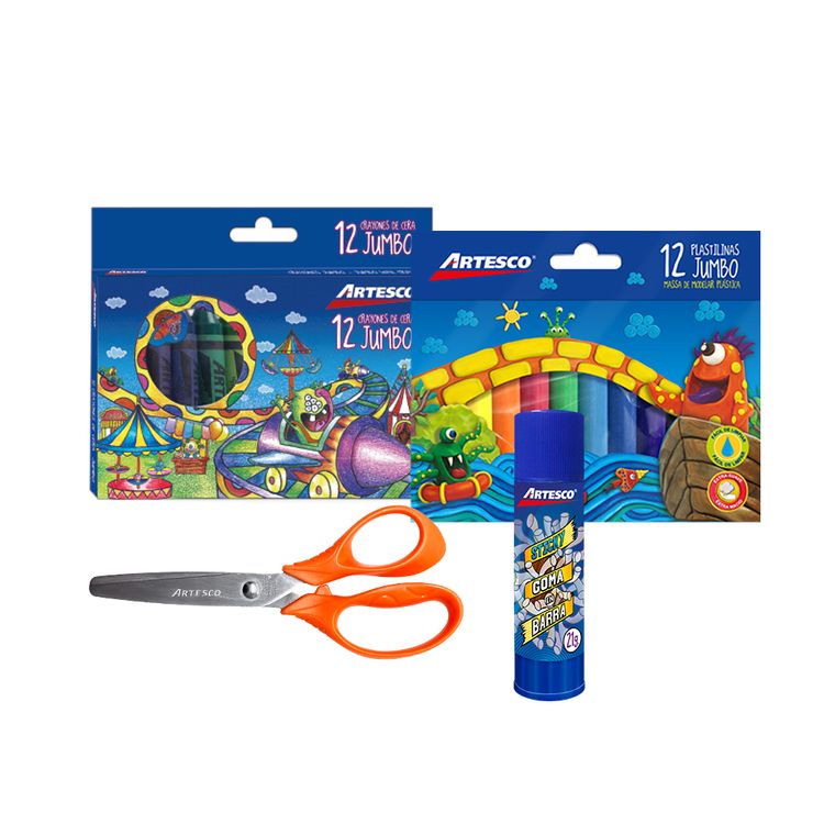 Pack Kinder Artesco(Crayones+Plastilinas+Tijeras+Goma de barra) Pack Kinder Artesco(Crayones+Plastilinas+Tijeras+Goma de barra)