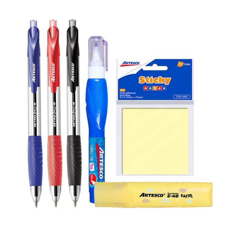 Pack Secundaria Universitaria Artesco (Corector+Boligrafos+Resaltador+Notas)