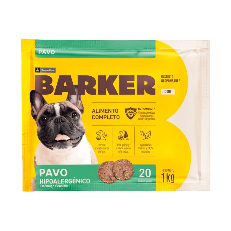 20 Hamburguesas Barker para Perro Pavo 1Kg