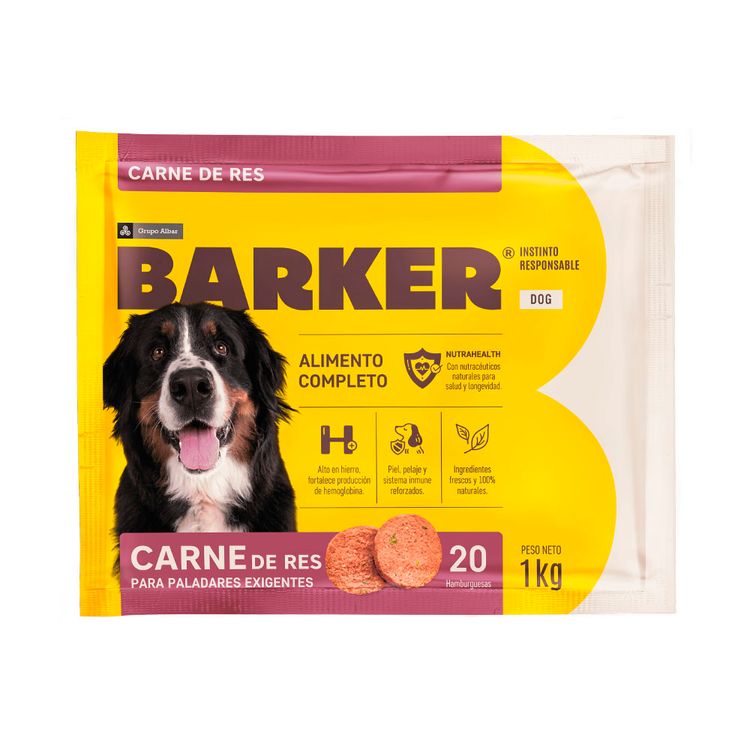 20 Hamburguesas Barker para Perro Carne 1Kg