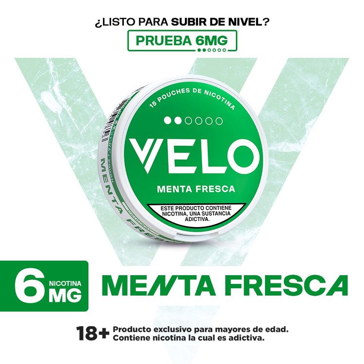 Sacos de Nicotina Velo Menta Fresca 6mg 15un