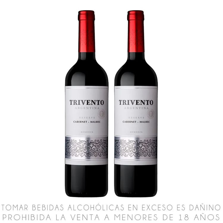 Twopack Vino Tinto Cabernet Sauvignon Malbec Reserva Trivento Botella 750ml
