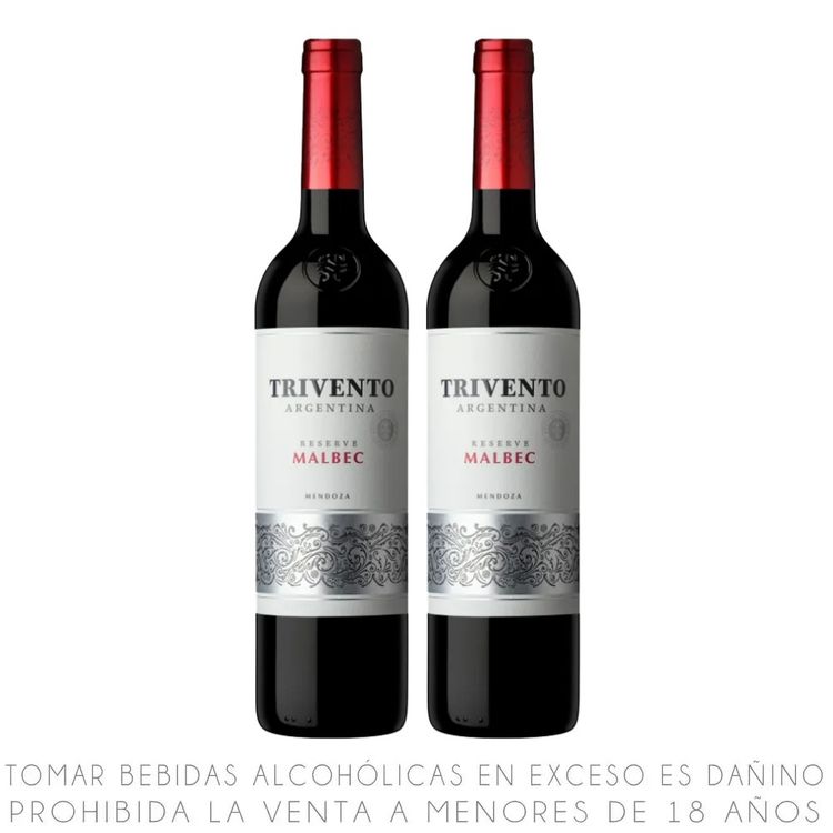 Twopack Vino Tinto Malbec Trivento Reserve Botella 750ml