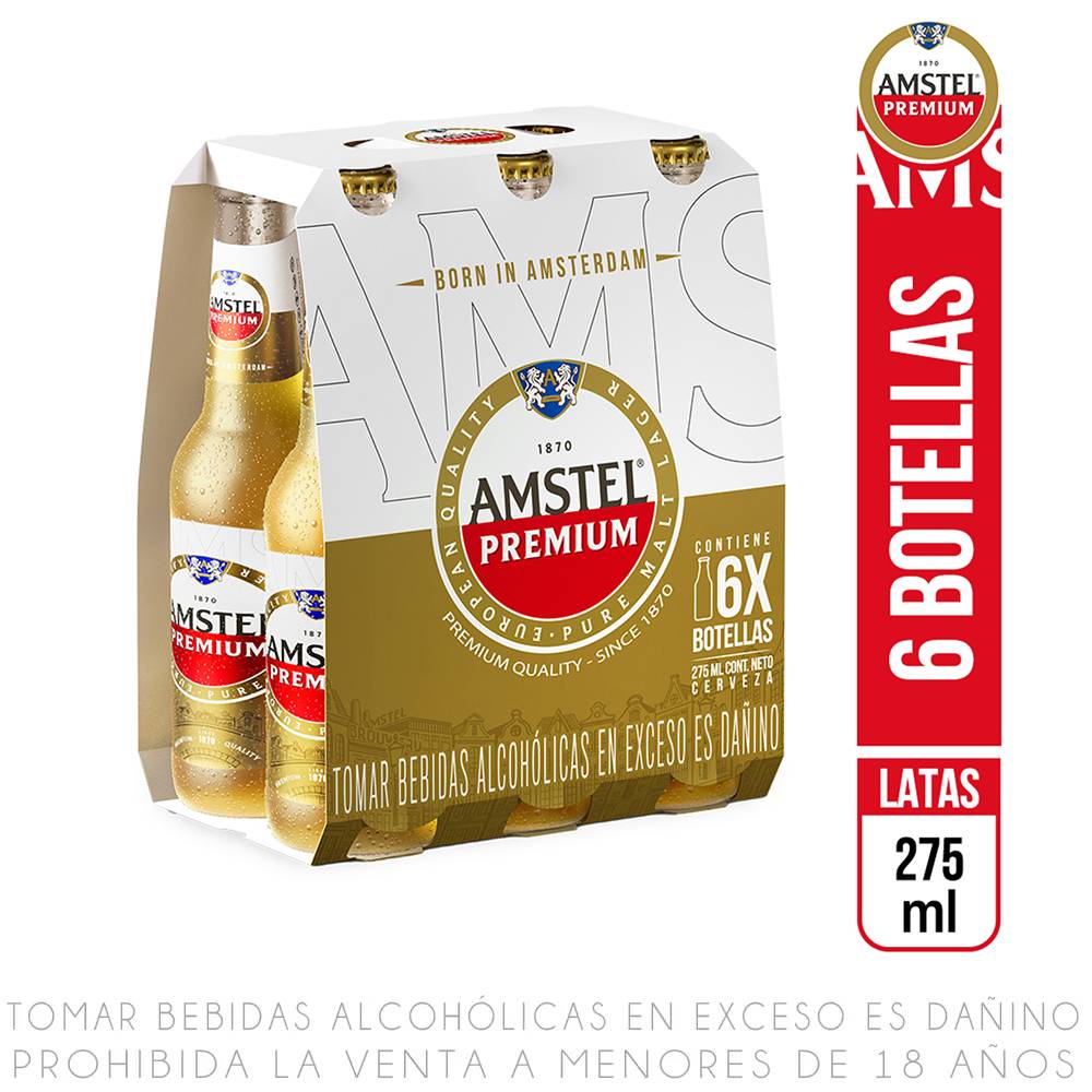 Sixpack Cerveza Amstel Premium Botella 275ml
