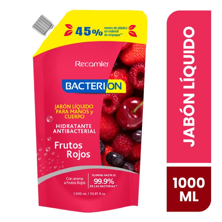 Jabón Líquido Antibacterial Bacterion Frutos Rojos 1L