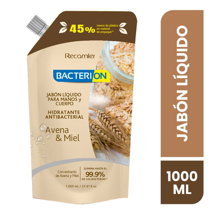 Jabón Líquido Antibacterial Bacterion Avena & Miel 1L