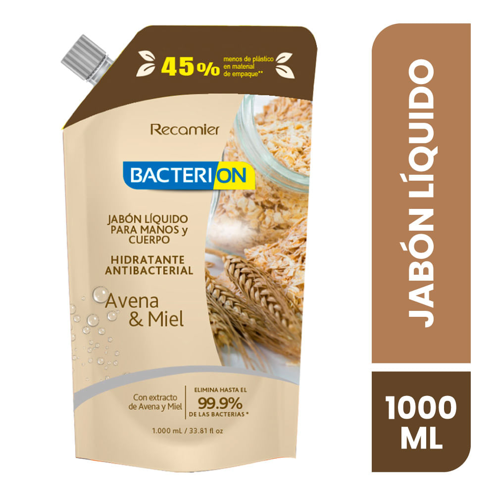 Jabón Líquido Antibacterial Bacterion Avena & Miel 1L
