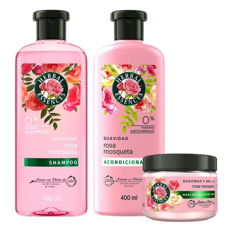 Pack Herbal Essences Rosa Mosqueta: Shampoo + Acondicionador + Mascarilla