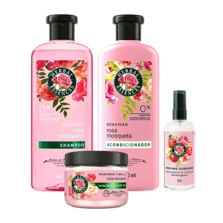 Pack Herbal Essences Rosa Mosqueta: Shampoo + Acondicionador + Mascarilla + Tratamiento