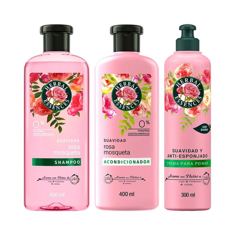 Pack Herbal Essences Rosa Mosqueta: Shampoo + Acondicionador + Crema de Peinar