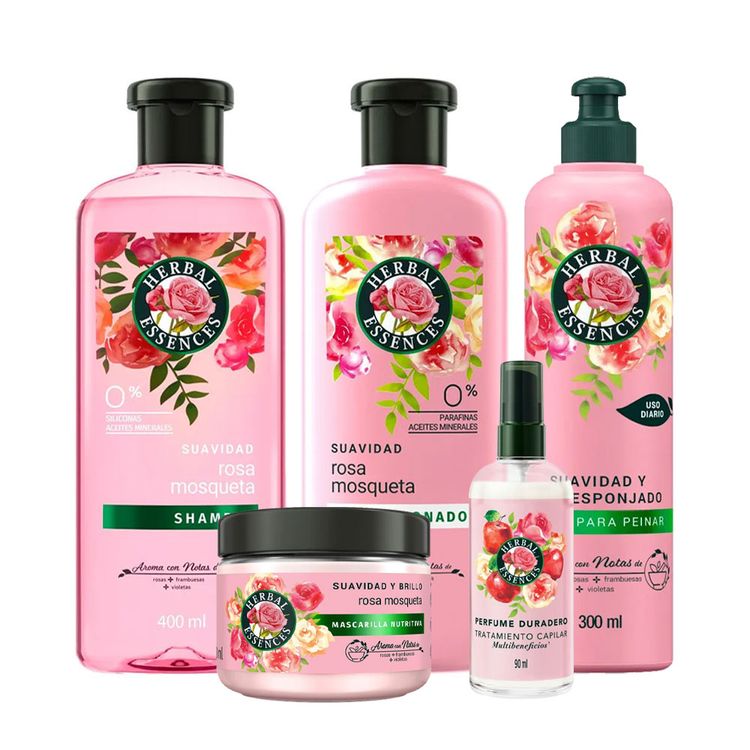 Pack Herbal Essences Rosa Mosqueta: Shampoo + Acondicionador + Mascarilla + Tratamiento + Crema de Peinar