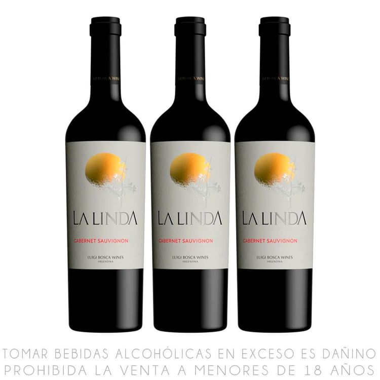 Tripack Vino Tinto Cabernet Sauvignon La Linda Botella 750ml