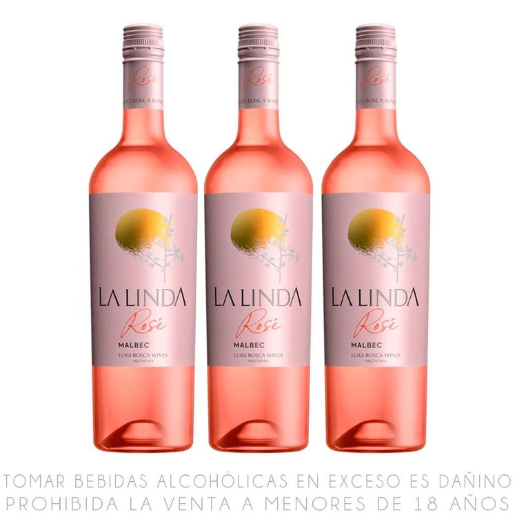 Tripack Vino Rosé Malbec La Linda Botella 750ml