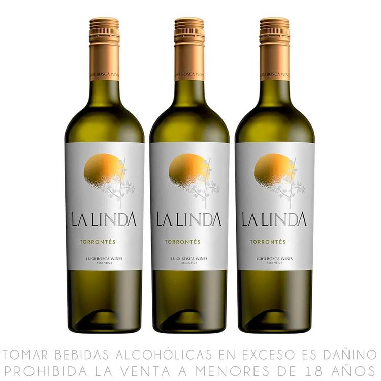 Tripack Vino Blanco Chardonnay La Linda Botella 750ml