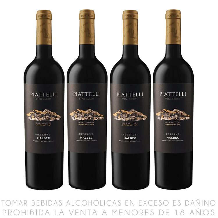Fourpack Vino Tinto Malbec Piattelli Reserva Botella 750ml