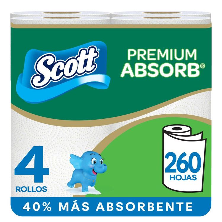 Fourpack Papel Toalla Scott Premium Absorb 4 Rollos