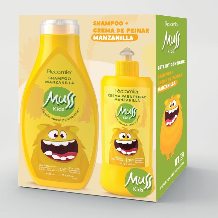 Pack Muss Kids Manzanilla: Shampoo  400ml + Crema de Peinar 300ml