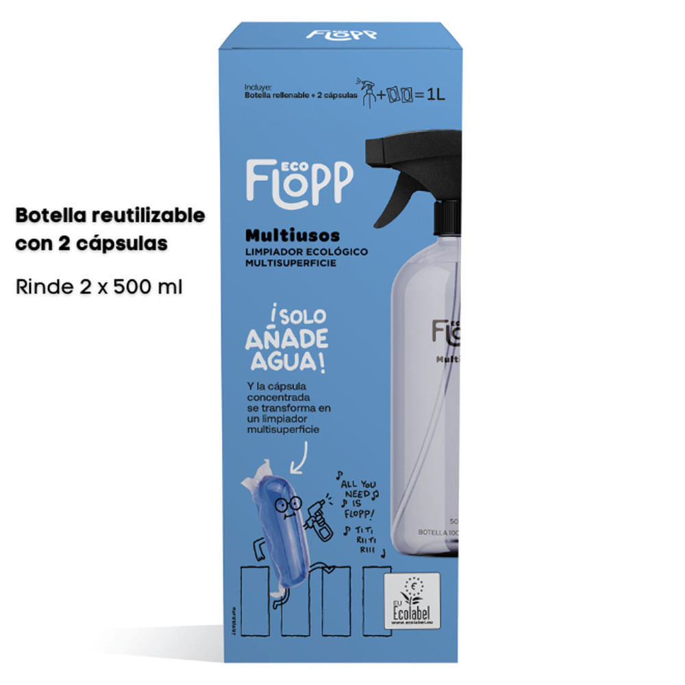 Limpiador Multisuperficie Eco Flopp: Botella Spray + Cápsula 2un