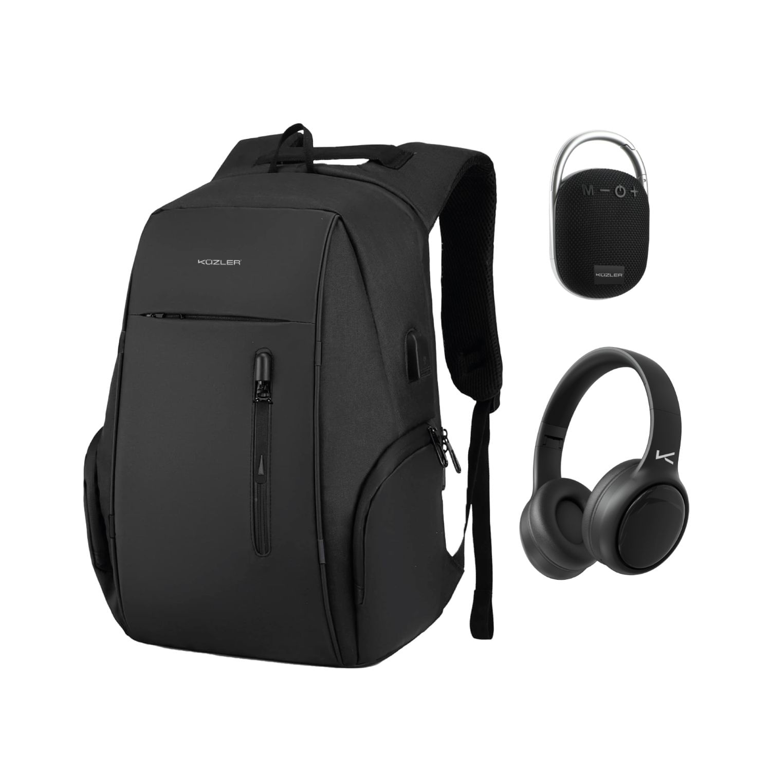 Combo Mochila Kuzler + Audifono Negro + Parlante Set 2