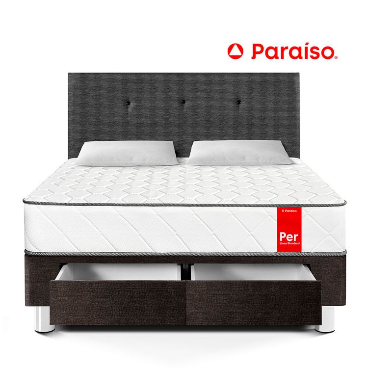 Dormitorio Per Paraíso con Cajones 2 Plazas Acero+ 2 Almohadas + 1 Protector