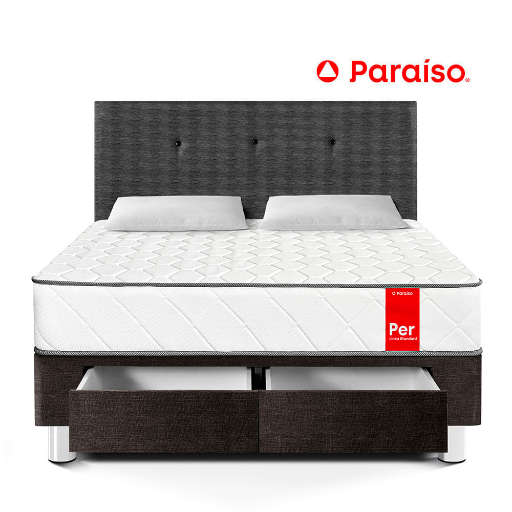 Dormitorio Per Paraíso con Cajones 2 Plazas Acero+ 2 Almohadas + 1 Protector