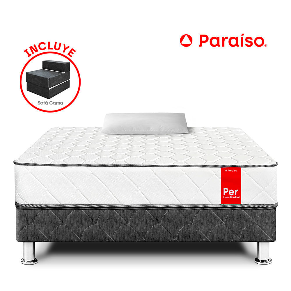 Cama Per Paraiso 1.5 Plaza acero + 1 sofa cama + 1 almohada + 1 protectos