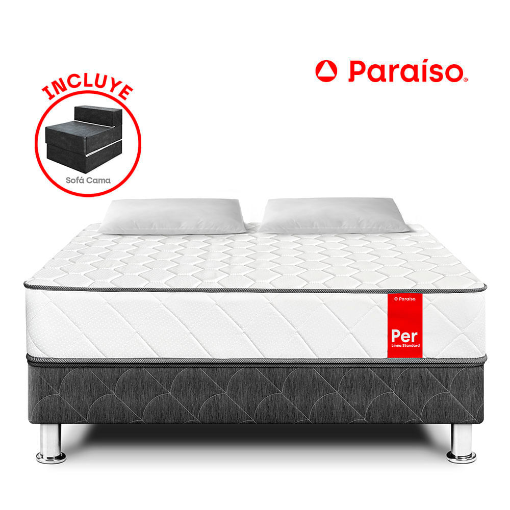 Cama Per Paraíso 2 Plazas Acero + Sofá Cama + 2 Almohadas + 1 Protector