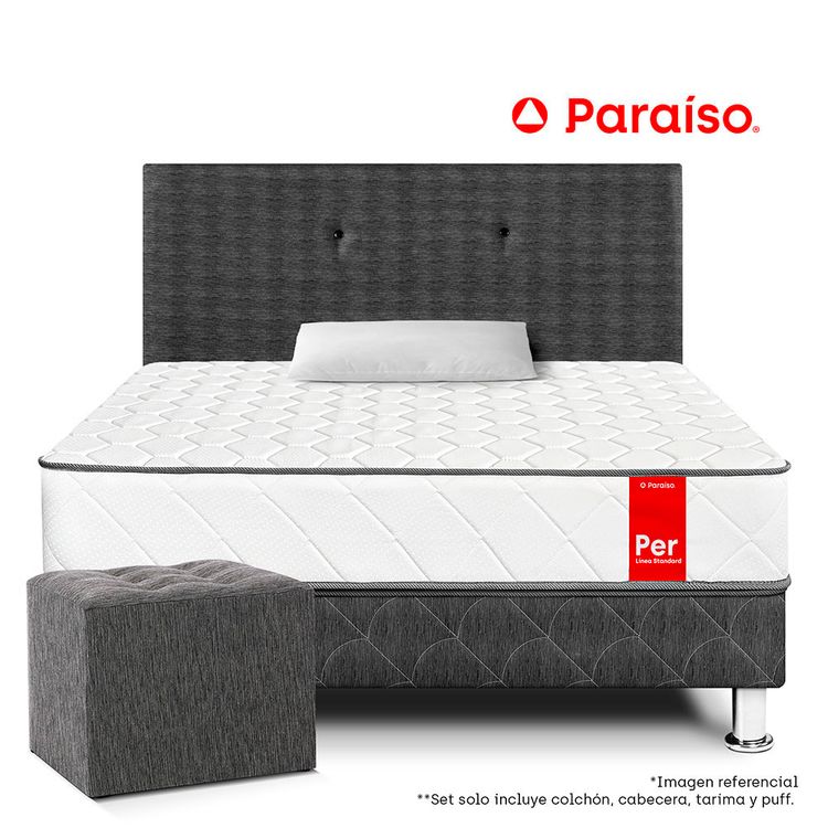 Dormitorio Per Paraíso 1.5 Plazas Acero + Puff + 1 Almohada+ 1 Protector