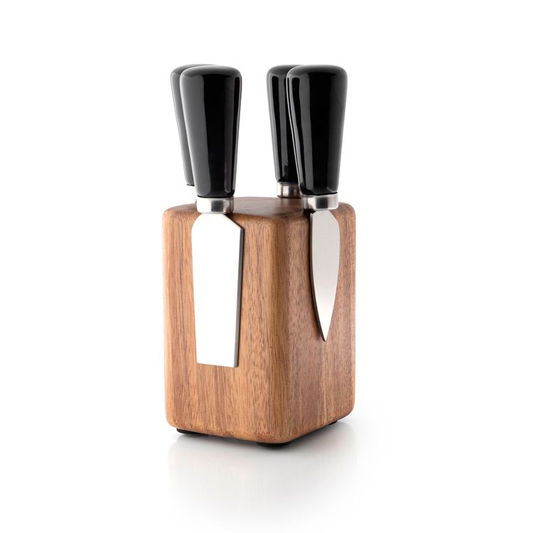 Set de 4 Cuchillos Krea para Queso con Bloque para Cuchillos, Negro
