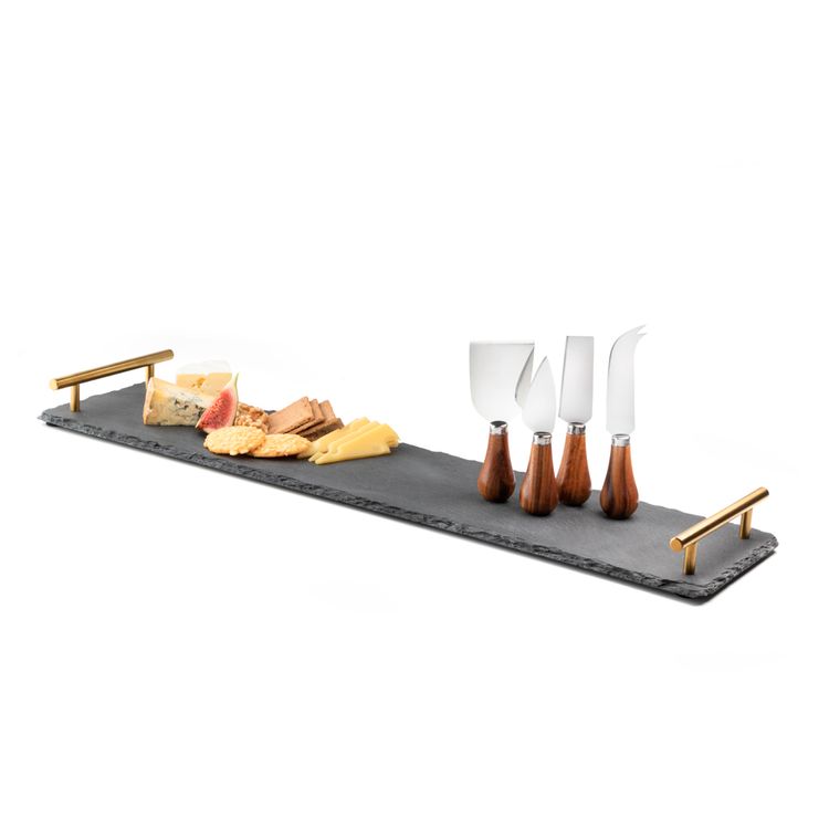 Tabla de Servicio Krea de Pizarra y Set de 4 Cuchillos para Queso