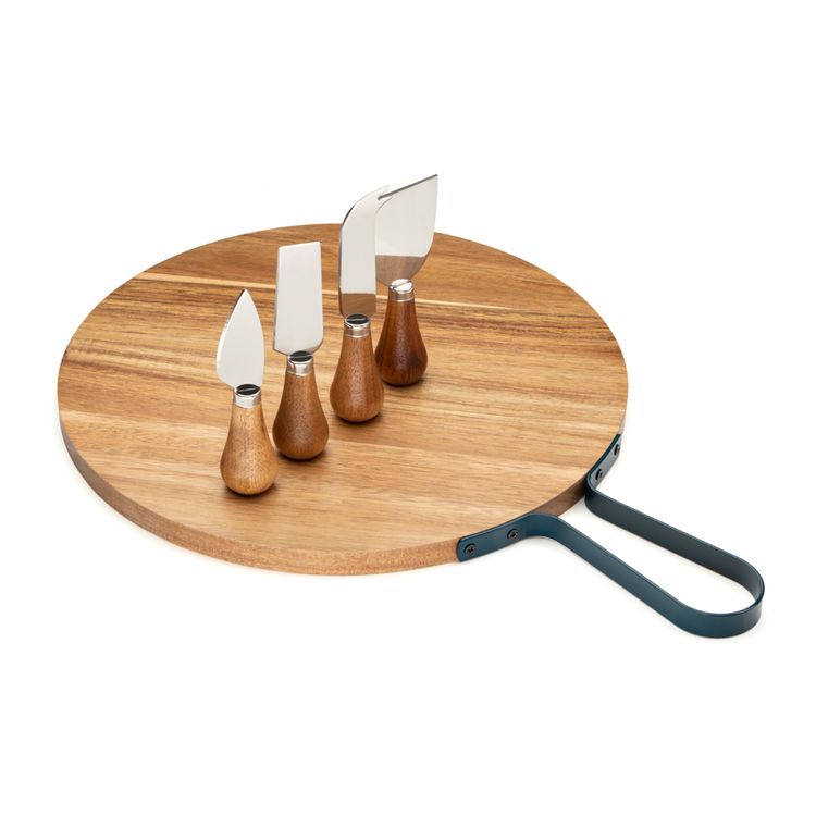 Tabla de Servicio Krea de Madera de Acacia y Set de 4 Cuchillos para Queso Tabla de Servicio Krea de Madera de Acacia y Set de 4 Cuchillos para Queso
