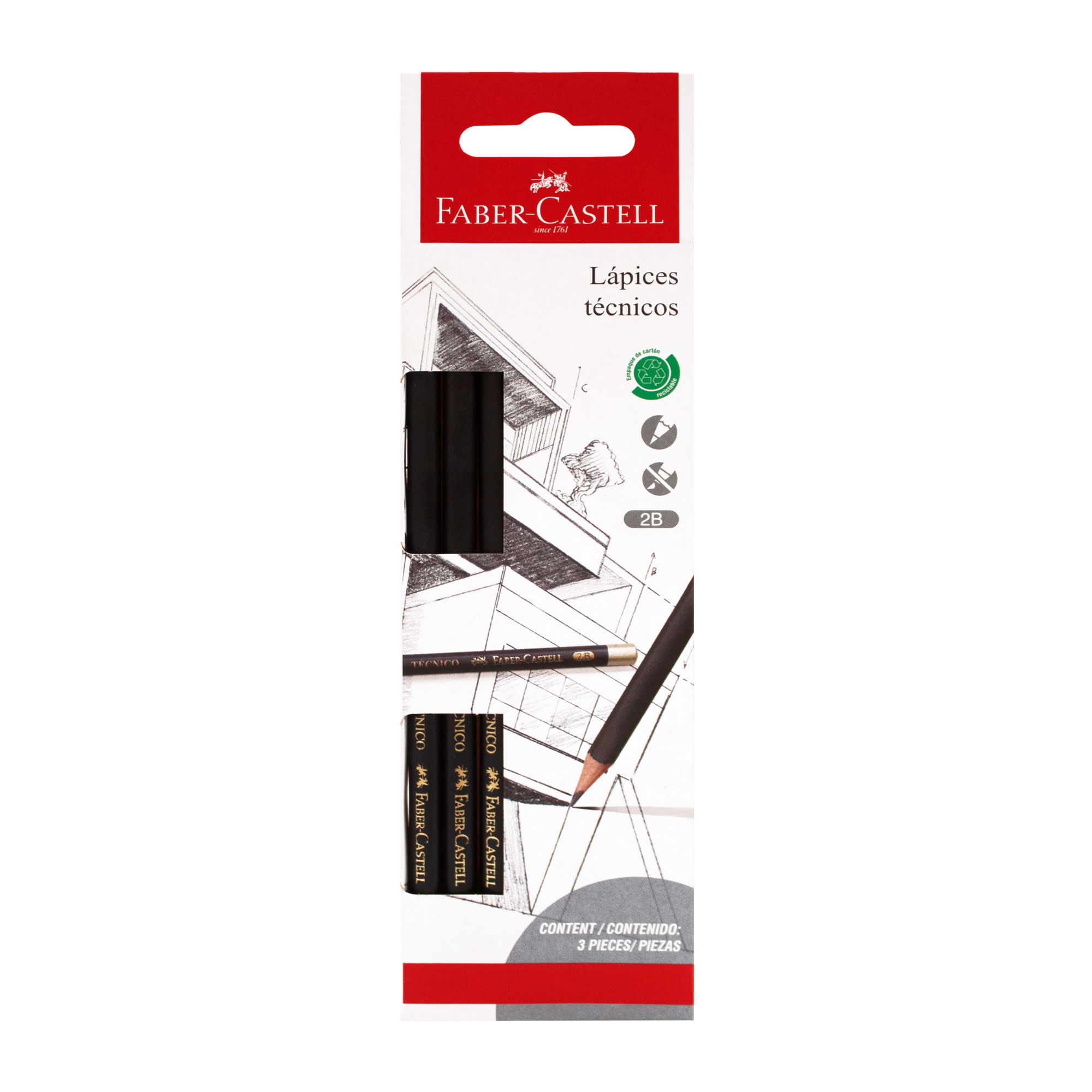 Lápiz Técnico Faber Castell 2B Bl Ctn 3un