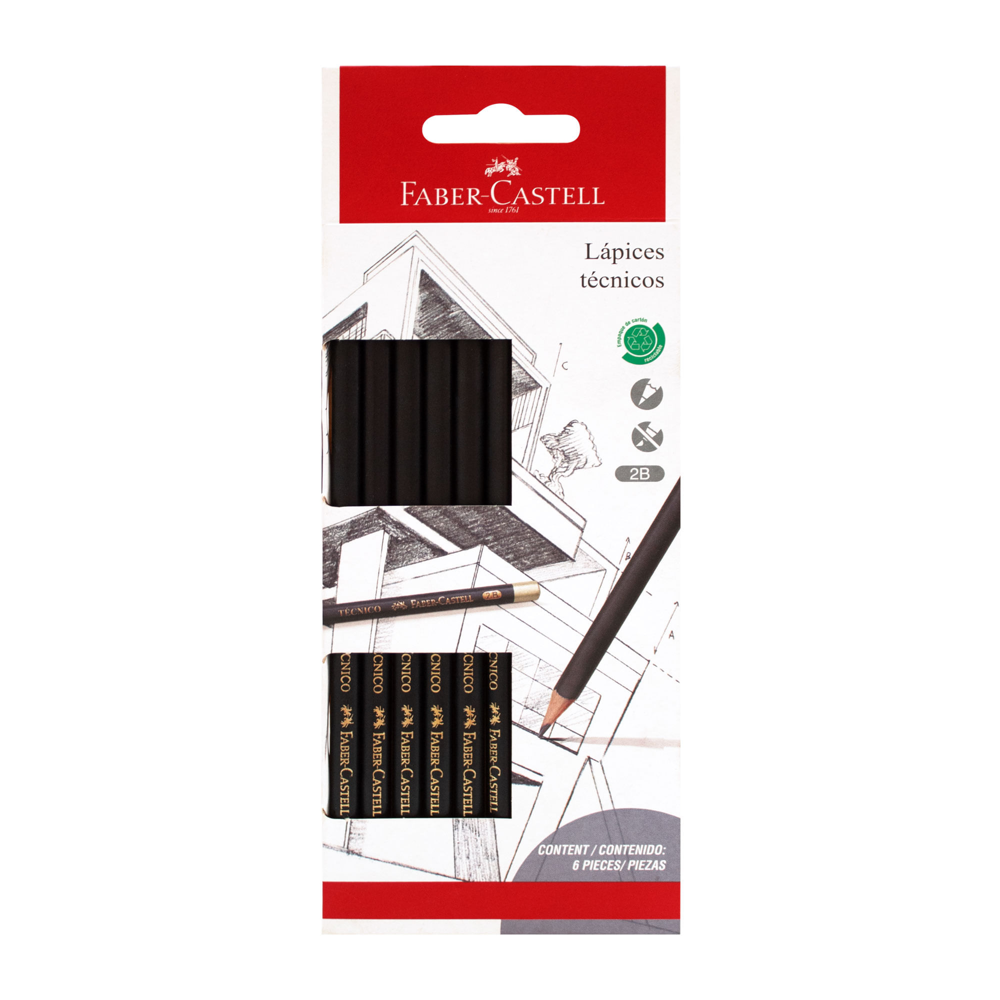 Lápiz Técnico Faber Castell 2B Bl 6un