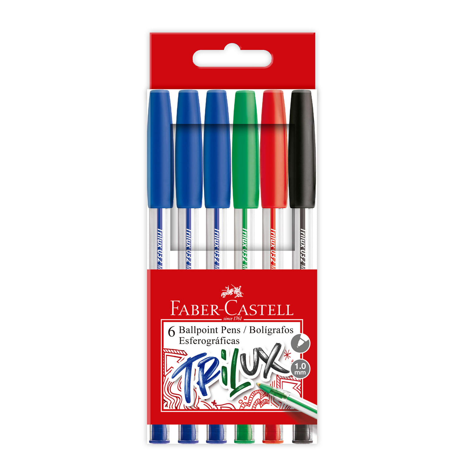 Estuche Lapicero Faber Castell Trilux 032 3Az 1Ng 1Rj 1Ve 6un