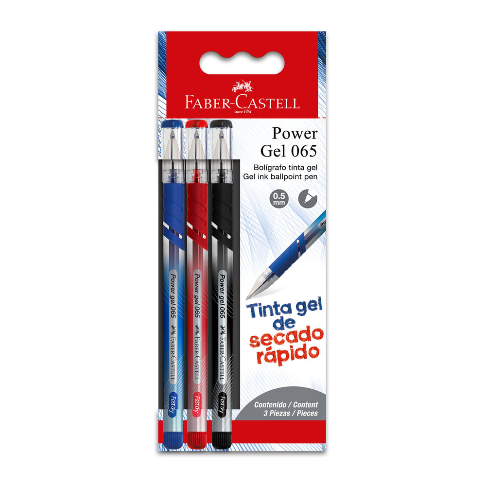 Estuche Lapicero Power Gel Faber Castell 065 3 Azul 3un