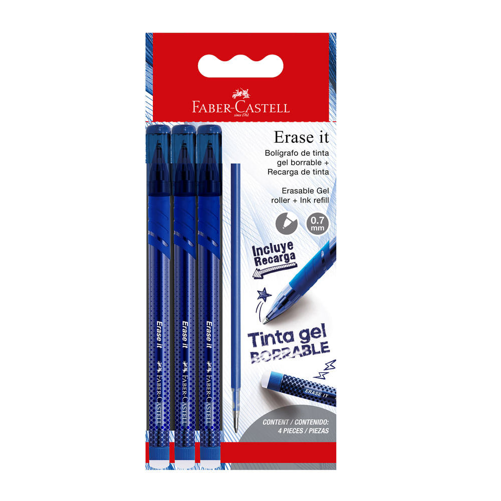 Estuche Lapicero Faber Castell Erase It 3 Azul + Refill 3un
