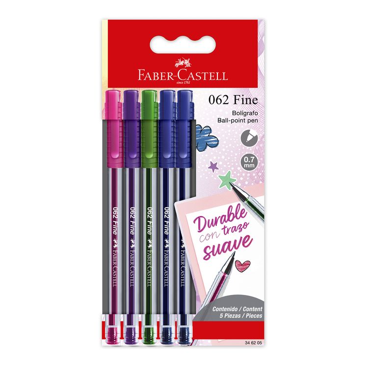 Lapicero Faber Castell 062F 2Az 1Ros 1Vio 1Ver 5un