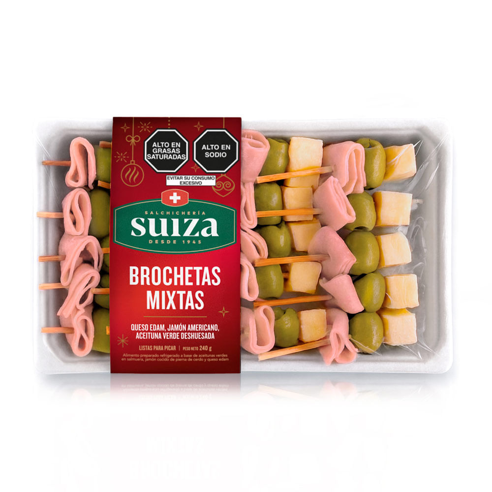 Tabla de Piqueo Suiza: Brochetas Mixtas 240g