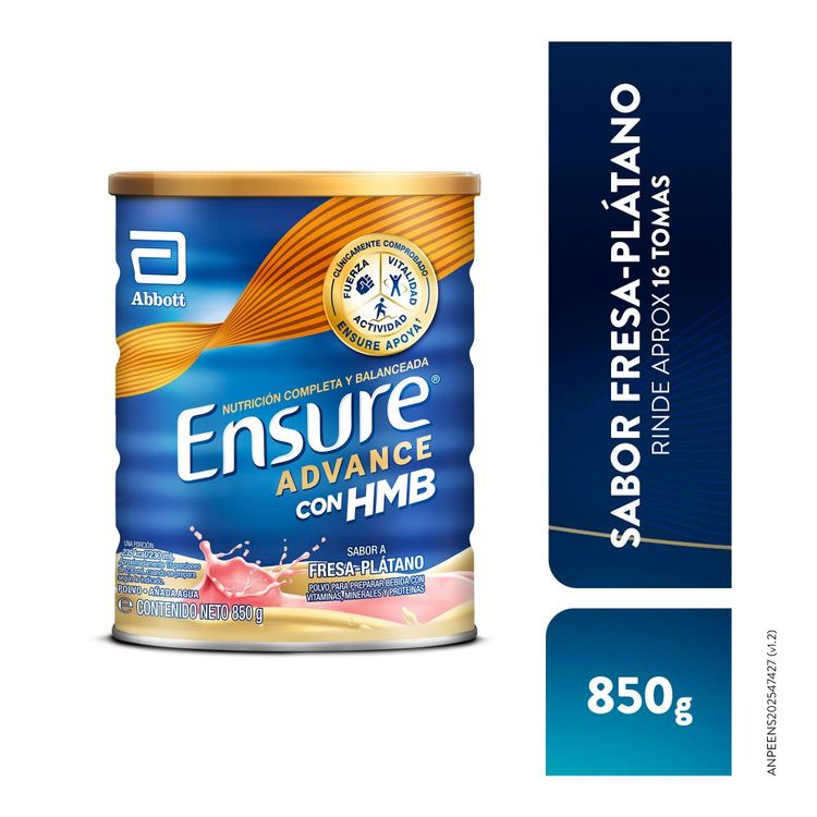 Suplemento Nutricional en Polvo Ensure Advance Fresa y Plátano 850g