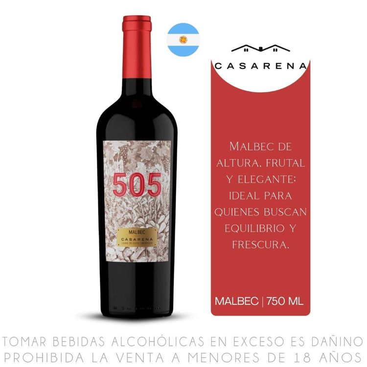 Vino Tinto Malbec Casarena 505 Botella 750ml