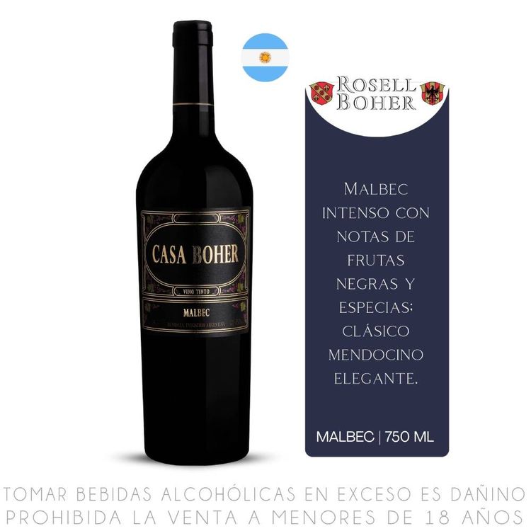 Vino Tinto Malbec Casa Boher Botella 750ml