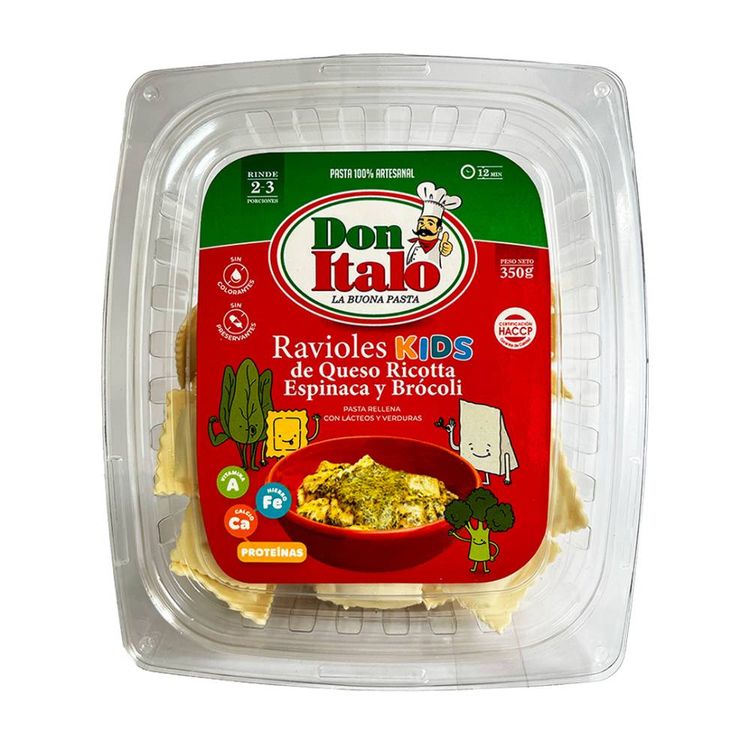 Ravioles de Queso Ricotta Espinaca y Brócoli Don Italo Kids 350g