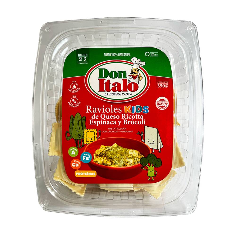 Ravioles de Queso Ricotta Espinaca y Brócoli Don Italo Kids 350g