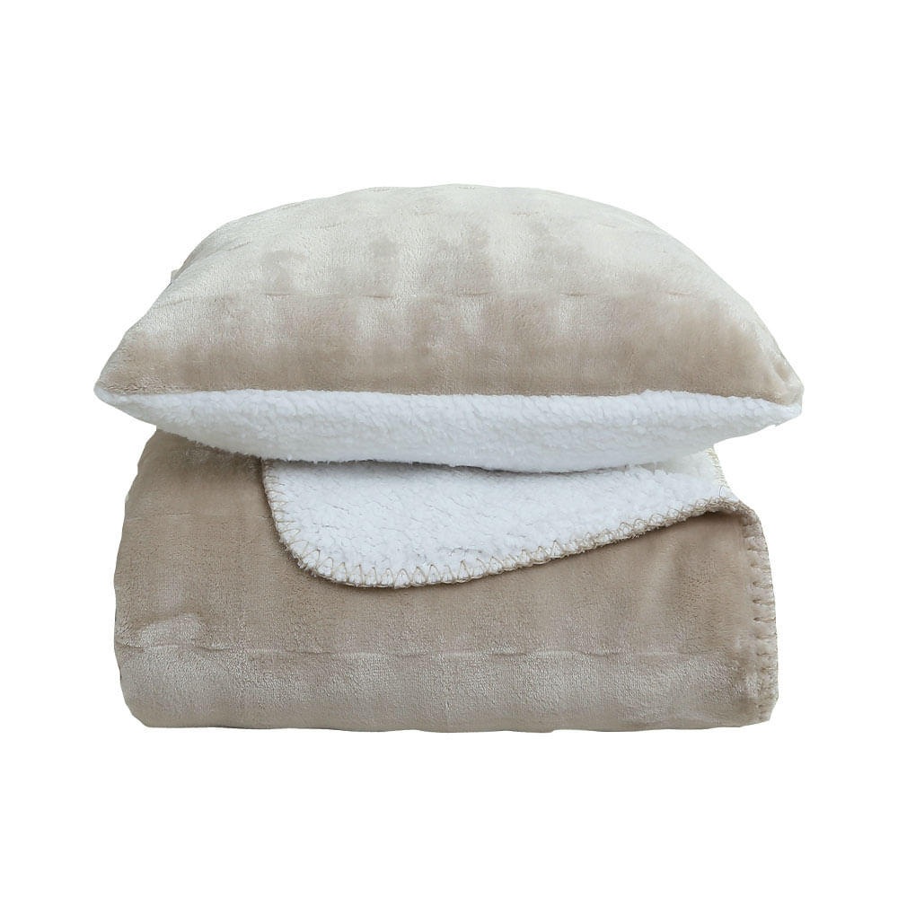 Cojín Krea + Manta Embossed Sherpa Ecru