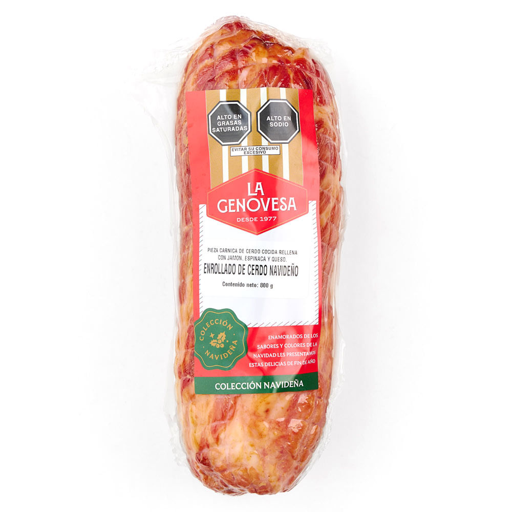 Enrollado de Cerdo Navideño La Genovesa Jamón, Espinaca y Queso 800g