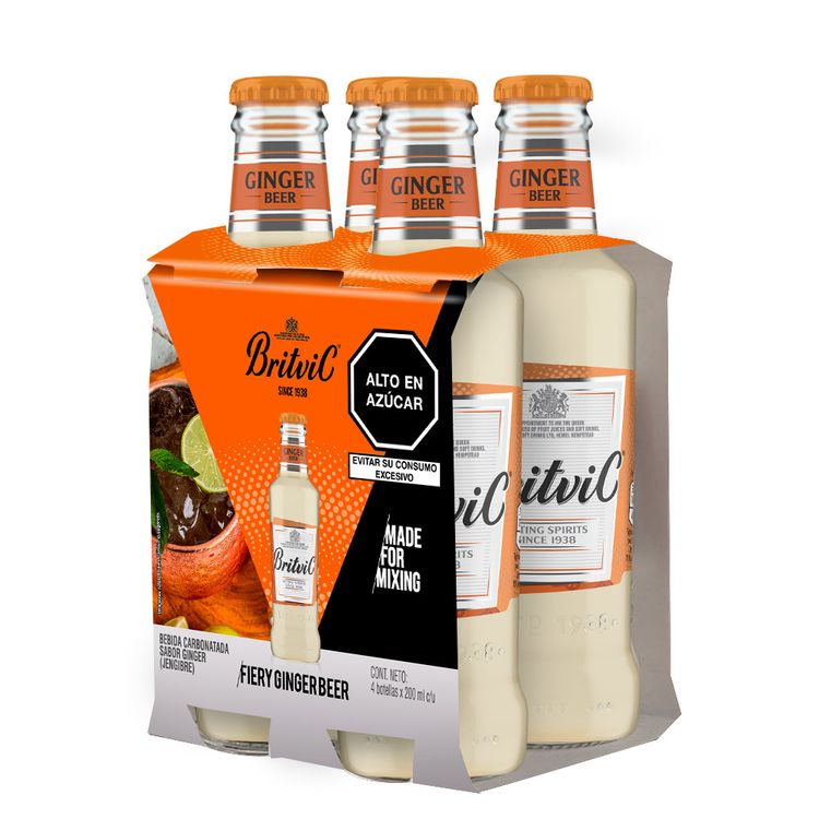 Fourpack Agua Tónica Britvic Fiery Ginger Beer Botella 200ml