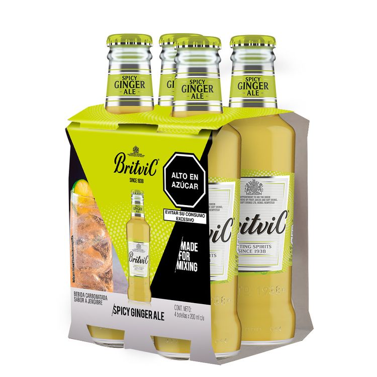 Fourpack Agua Tónica Britvic Spicy Ginger Beer Botella 200ml
