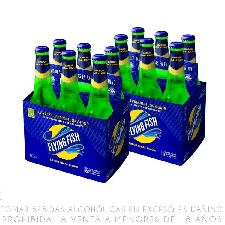 Sixpack x2 Cerveza Flying Fish Sabor Lima Limón Botella 355ml
